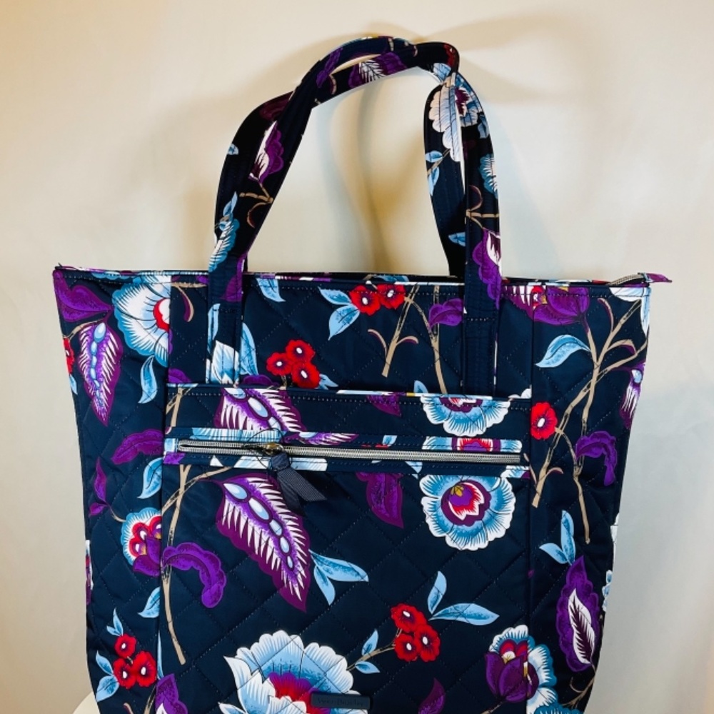 Vera Bradley Large Vera Tote Bag Purse Navy Floral Spring Break - Picture 2 of 7